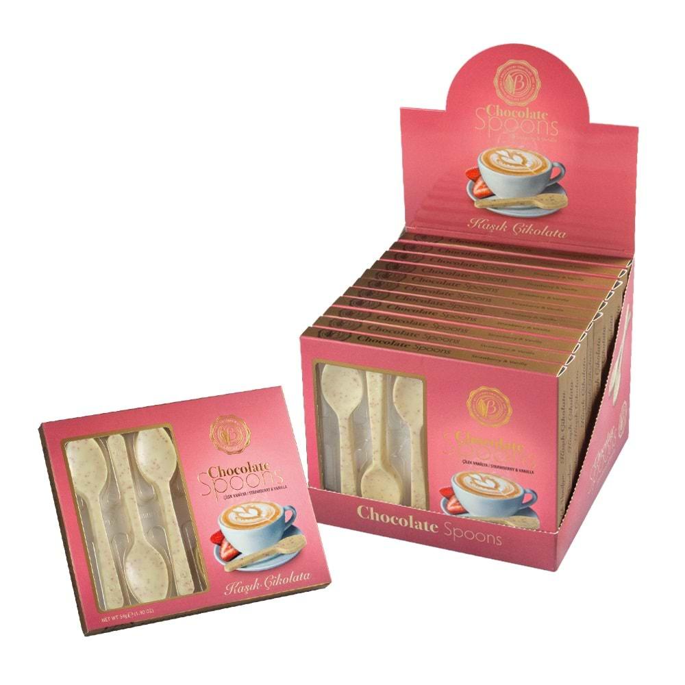 BOLÇİ ÇİKOLATA (BK174) ÇİLEKLİ VANİLYALI BEYAZ KAŞIK ÇİKOLATA 54 GR 6 LI