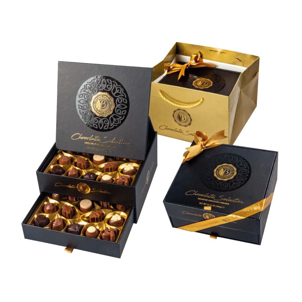 BOLÇİ ÇİKOLATA (CH198) CHOCOLATE SELECTION 460 GR ÇEKMECELİ KUTU SİYAH